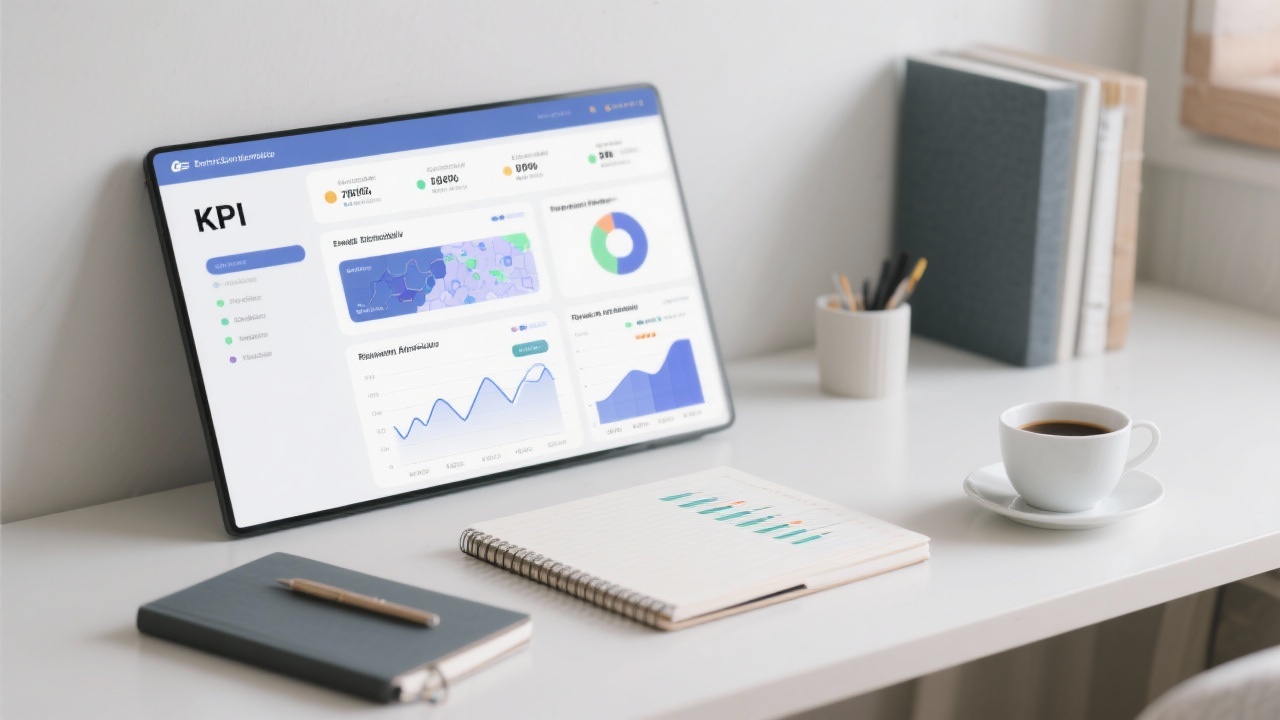 Detailed KPI report featuring email deliverability scores, engagement heatmaps, and revenue attribution charts displayed beside notebooks and a cup of coffee on a minimalist desk.